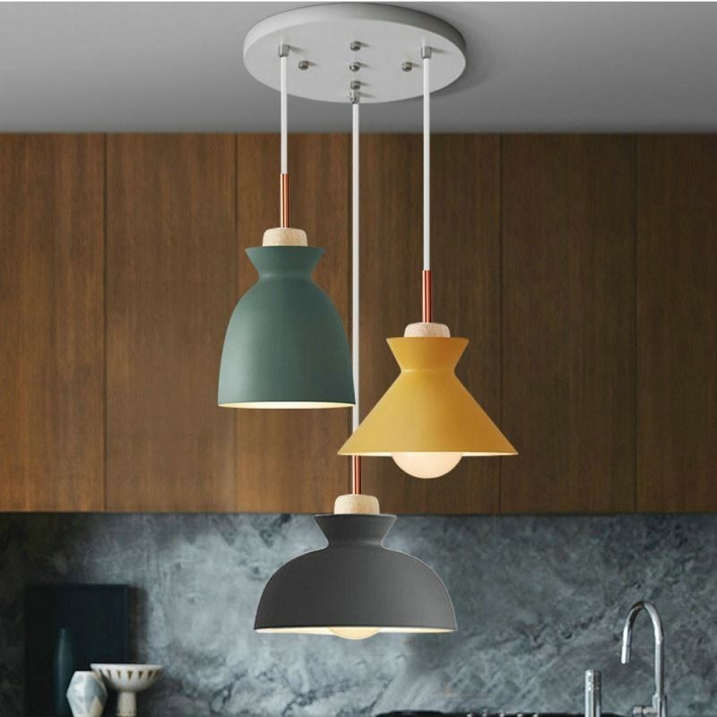 Suspension Macaron style nordique simple en fer, luminaire à trois lumières