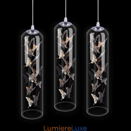 Suspension en verre, lampe cylindrique nordique créative, lampe papillon Suspension en verre, lampe cylindrique nordique créative, lampe papillon