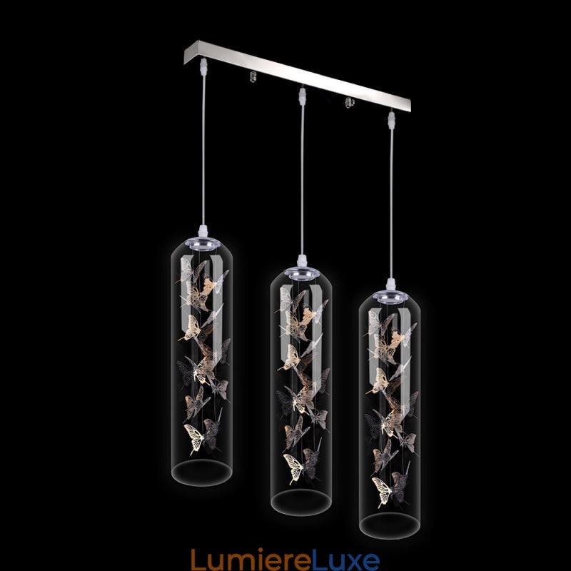Suspension en verre, lampe cylindrique nordique créative, lampe papillon