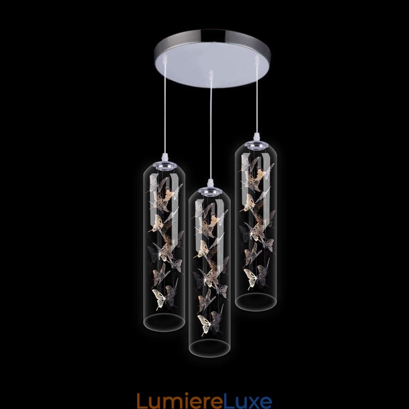 Suspension en verre, lampe cylindrique nordique créative, lampe papillon