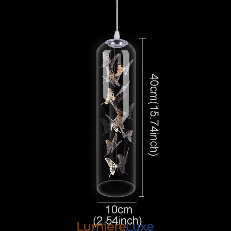 Suspension en verre, lampe cylindrique nordique créative, lampe papillon