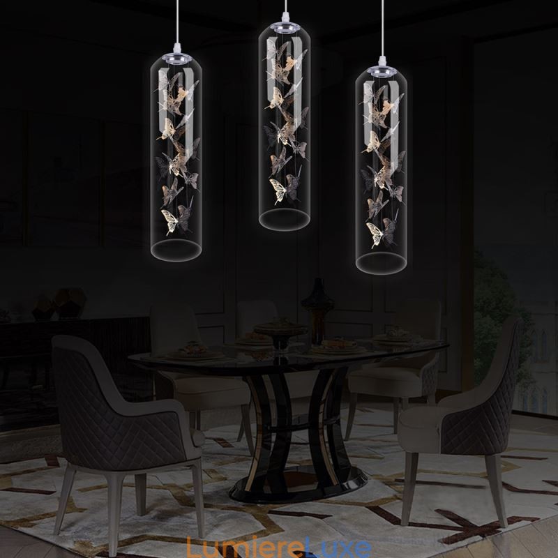Suspension en verre, lampe cylindrique nordique créative, lampe papillon