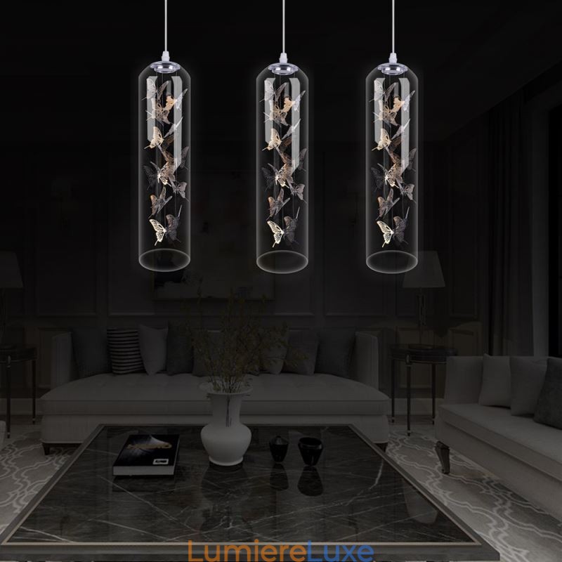 Suspension en verre, lampe cylindrique nordique créative, lampe papillon