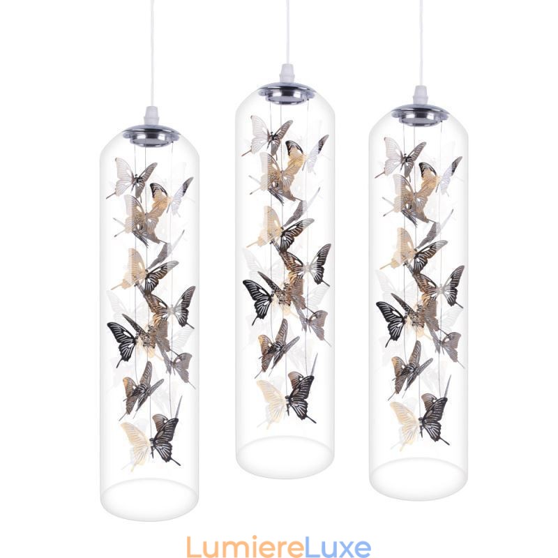 Suspension en verre, lampe cylindrique nordique créative, lampe papillon