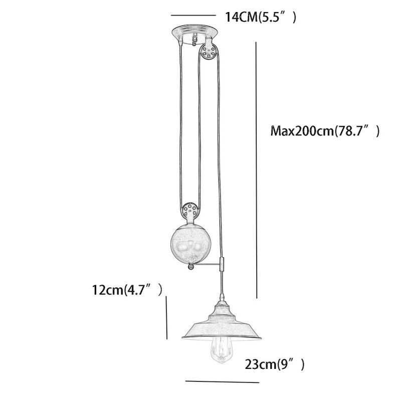 Suspension à poulie de style industriel, design rétractable, hauteur réglable