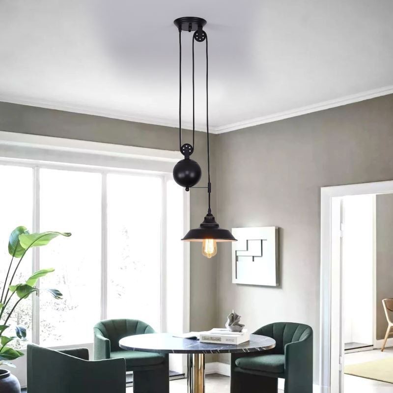 Suspension à poulie de style industriel, design rétractable, hauteur réglable