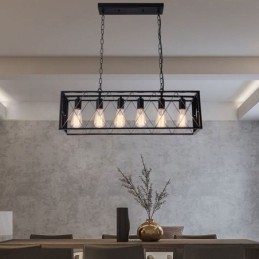 Suspension rectangulaire rustique à 6 lumières de style ferme