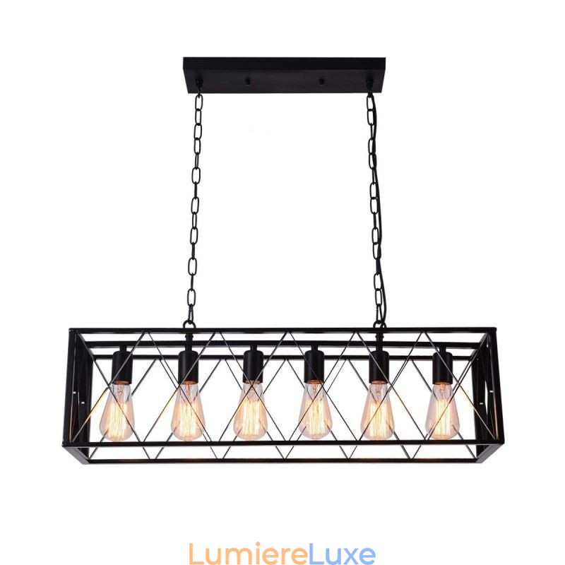 Suspension rectangulaire rustique à 6 lumières de style ferme