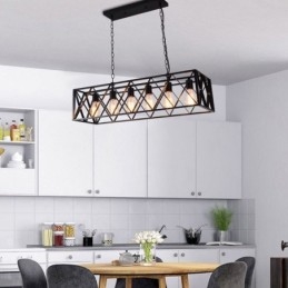 Suspension rectangulaire rustique à 6 lumières de style ferme