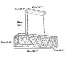 Suspension rectangulaire rustique à 6 lumières de style ferme
