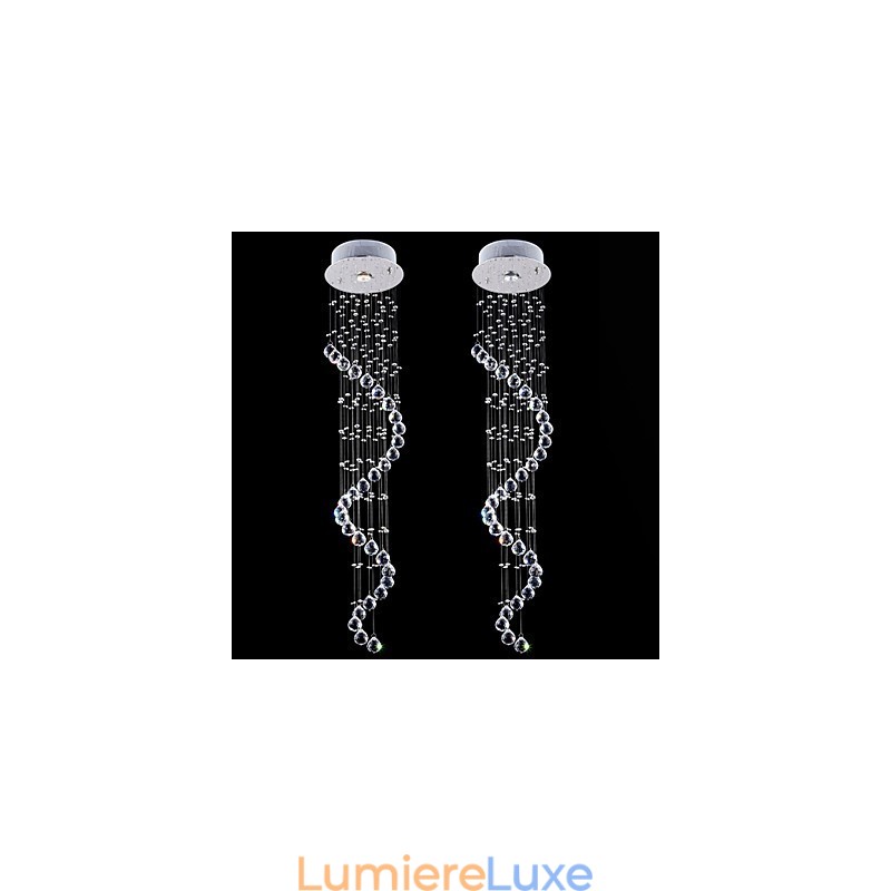 Lustre suspendu en cristal, 1 lumière, argenté, transparent, cristal K9, hélice, H120 cm