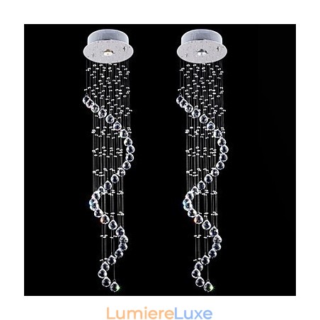 Lustre suspendu en cristal, 1 lumière, argenté, transparent, cristal K9, hélice, H120 cm Lustre suspendu en cristal, 1 lumière, argenté, transparent, cristal K9, hélice, H120 cm