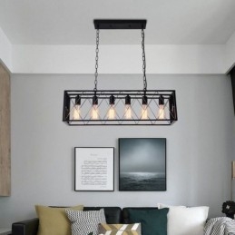 Suspension rectangulaire rustique à 6 lumières de style ferme
