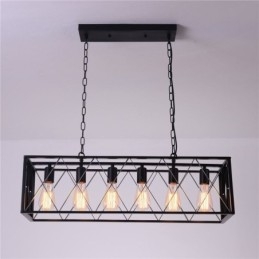 Suspension rectangulaire rustique à 6 lumières de style ferme