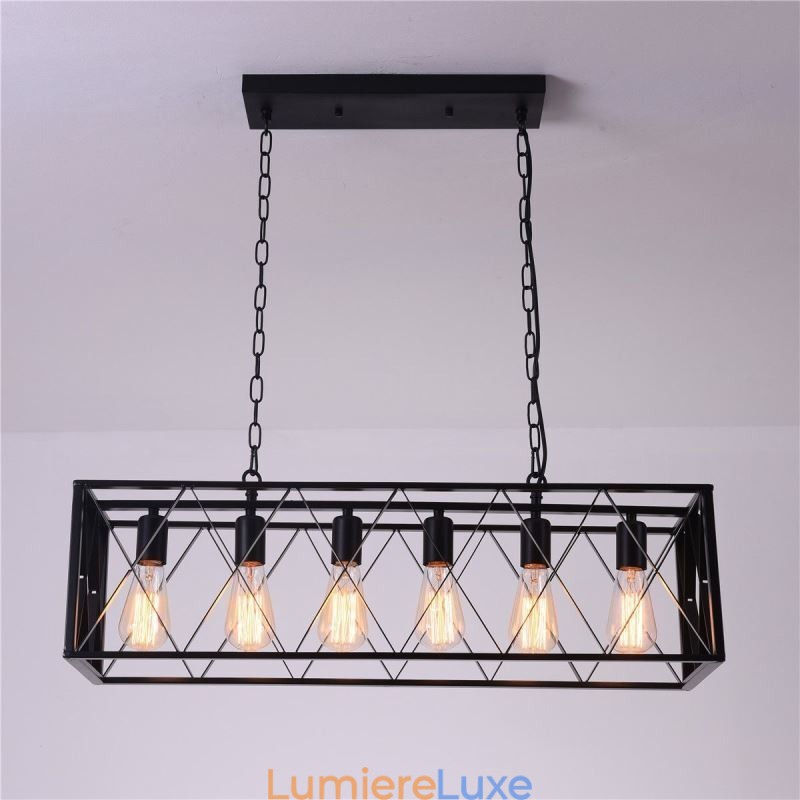 Suspension rectangulaire rustique à 6 lumières de style ferme