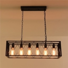 Suspension rectangulaire rustique à 6 lumières de style ferme