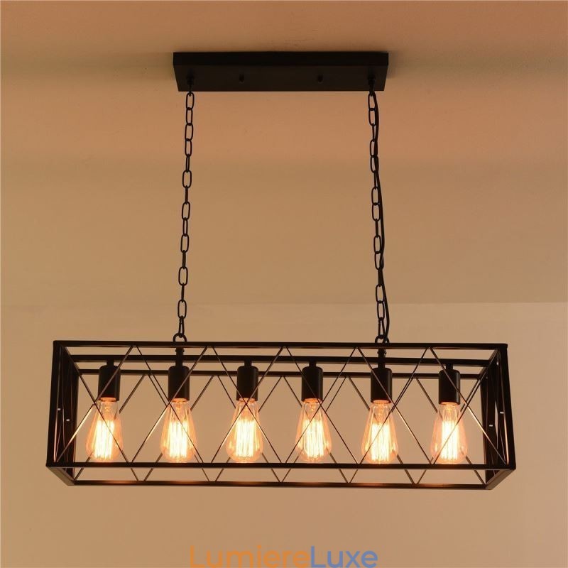 Suspension rectangulaire rustique à 6 lumières de style ferme