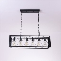 Suspension rectangulaire rustique à 6 lumières de style ferme