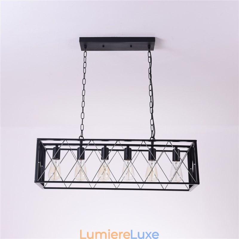 Suspension rectangulaire rustique à 6 lumières de style ferme