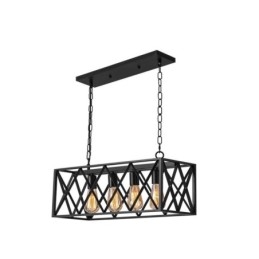 Suspension rectangulaire rustique à 4 lumières de style ferme