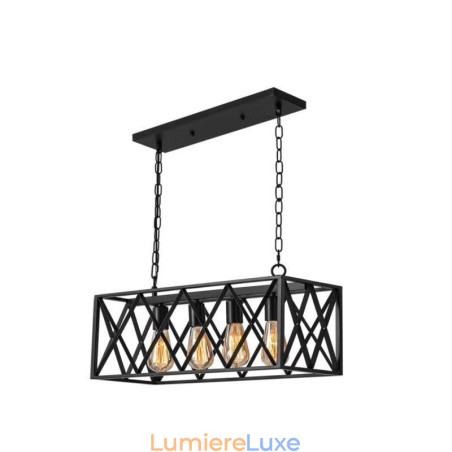 Suspension rectangulaire rustique à 4 lumières de style ferme Suspension rectangulaire rustique à 4 lumières de style ferme
