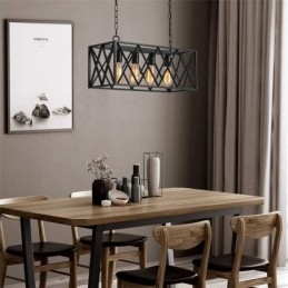 Suspension rectangulaire rustique à 4 lumières de style ferme