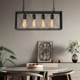 Suspension rectangulaire rustique à 4 lumières de style ferme