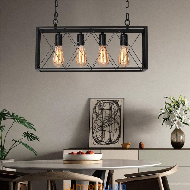 Suspension rectangulaire rustique à 4 lumières de style ferme