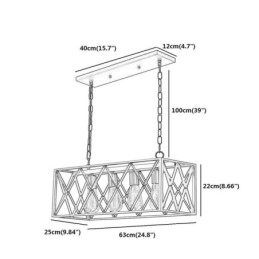 Suspension rectangulaire rustique à 4 lumières de style ferme