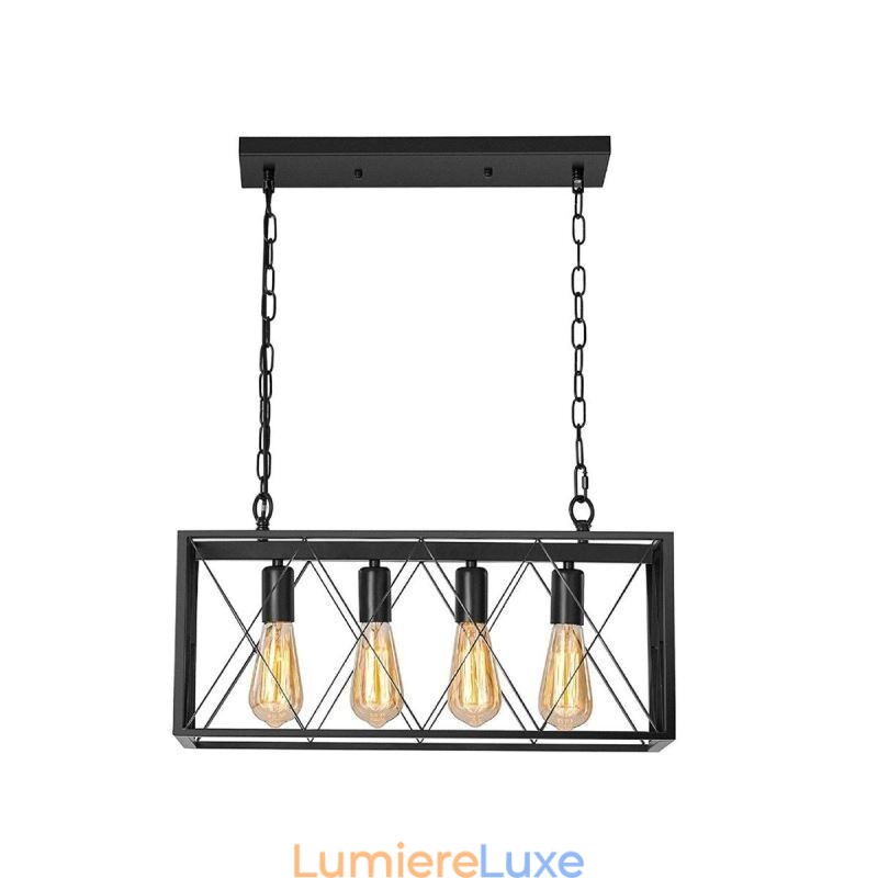 Suspension rectangulaire rustique à 4 lumières de style ferme