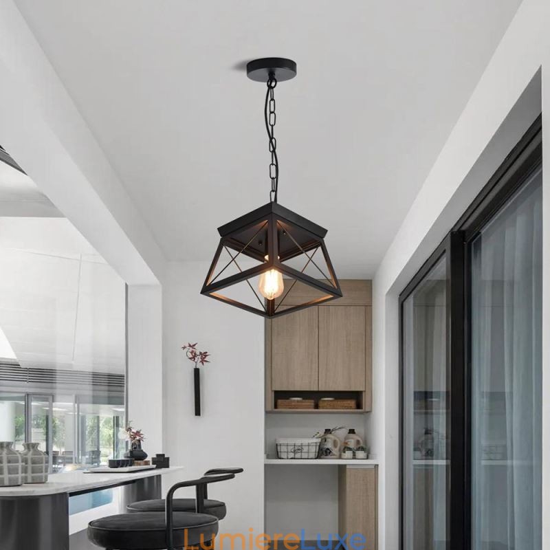 Suspension trapézoïdale vintage en métal noir