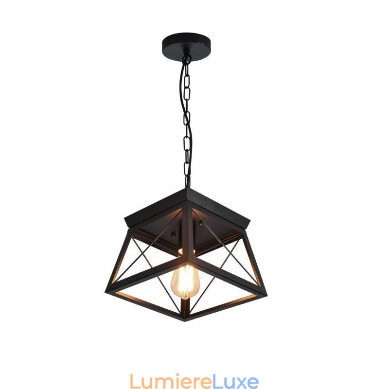 Suspension trapézoïdale vintage en métal noir