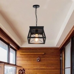 Suspension trapézoïdale vintage en métal noir