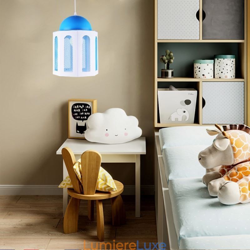 Suspension moderne en forme de château, couleur bleu et blanc