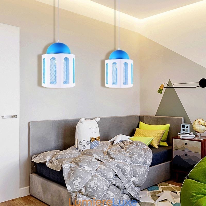 Suspension moderne en forme de château, couleur bleu et blanc
