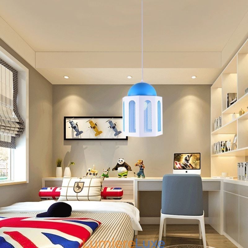 Suspension moderne en forme de château, couleur bleu et blanc
