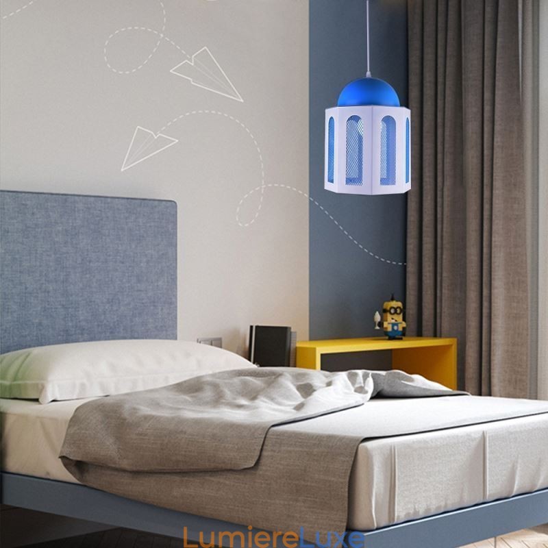 Suspension moderne en forme de château, couleur bleu et blanc