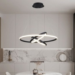 Lustre moderne à intensité variable avec 3 anneaux