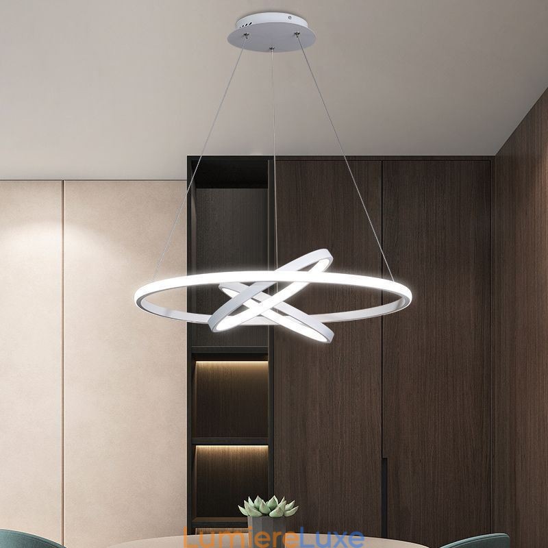 Lustre moderne à intensité variable avec 3 anneaux