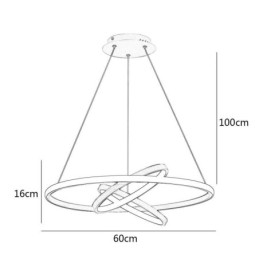 Lustre moderne à intensité variable avec 3 anneaux