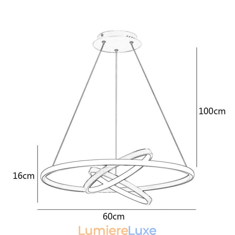 Lustre moderne à intensité variable avec 3 anneaux