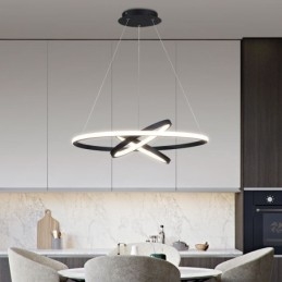 Lustre moderne à intensité variable avec 3 anneaux
