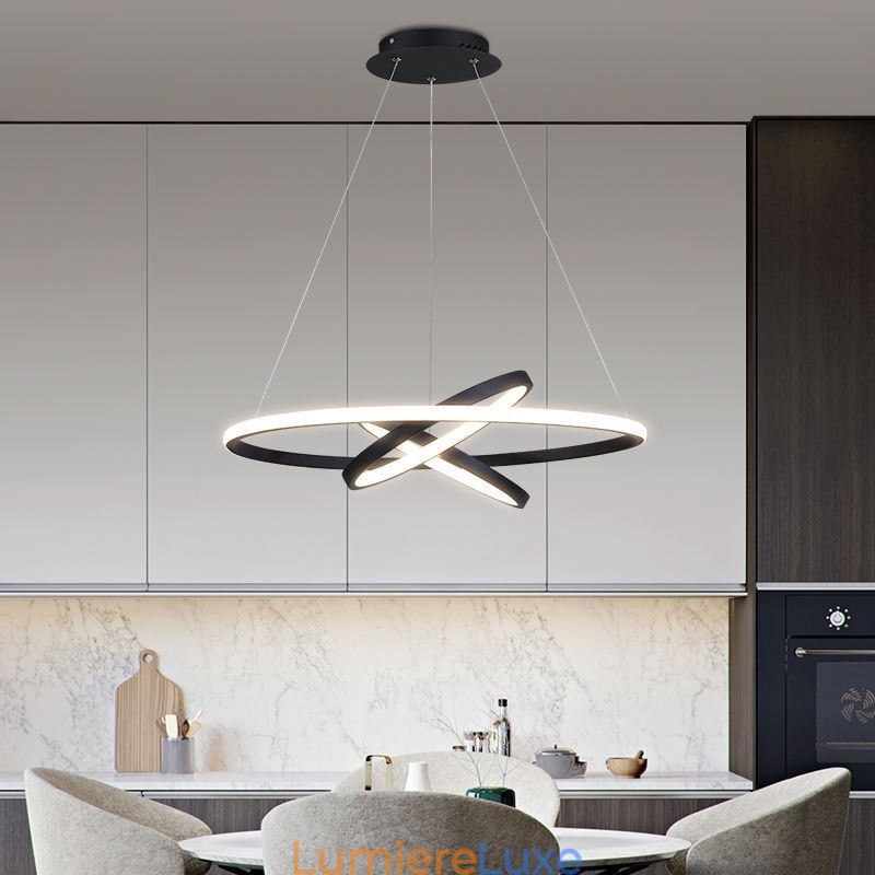 Lustre moderne à intensité variable avec 3 anneaux