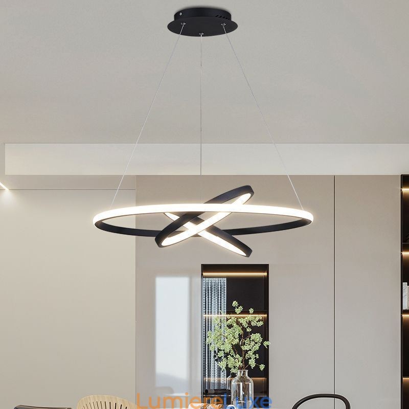 Lustre moderne à intensité variable avec 3 anneaux