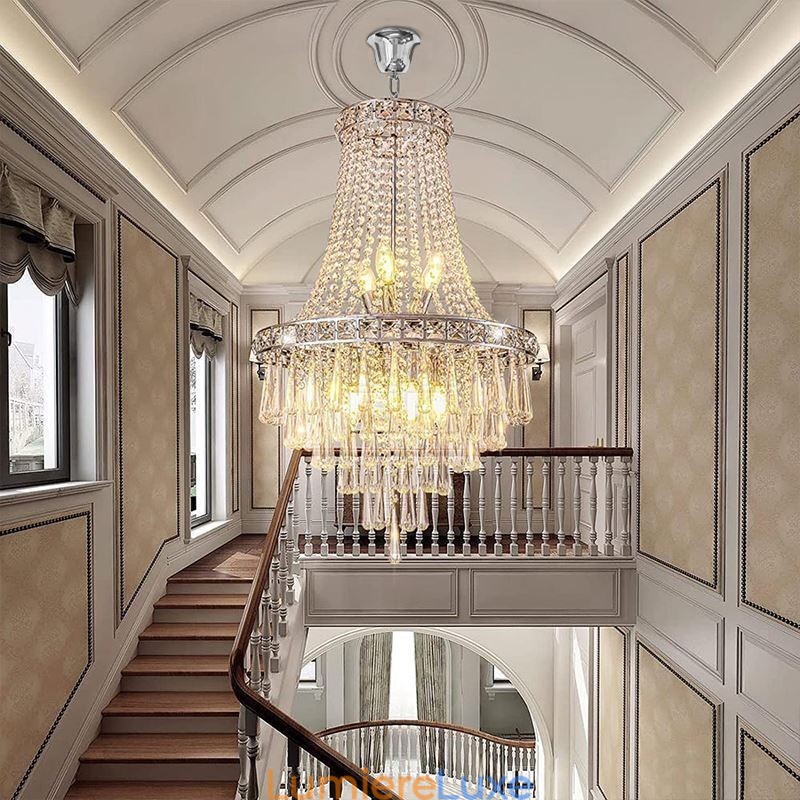 Lustre en cristal moderne et élégant, luminaire de plafond contemporain pour escalier duplex