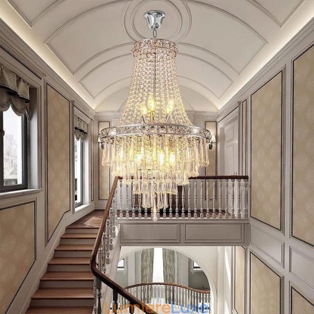 Lustre en cristal moderne et élégant, luminaire de plafond contemporain pour escalier duplex Lustre en cristal moderne et élégant, luminaire de plafond contemporain pour escalier duplex