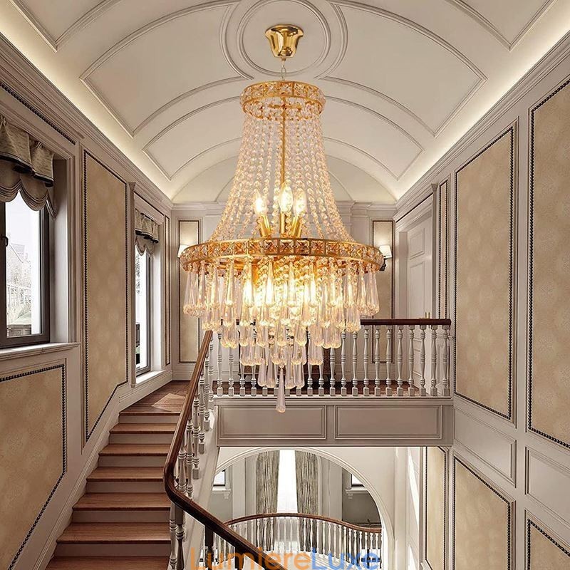 Lustre en cristal moderne et élégant, luminaire de plafond contemporain pour escalier duplex