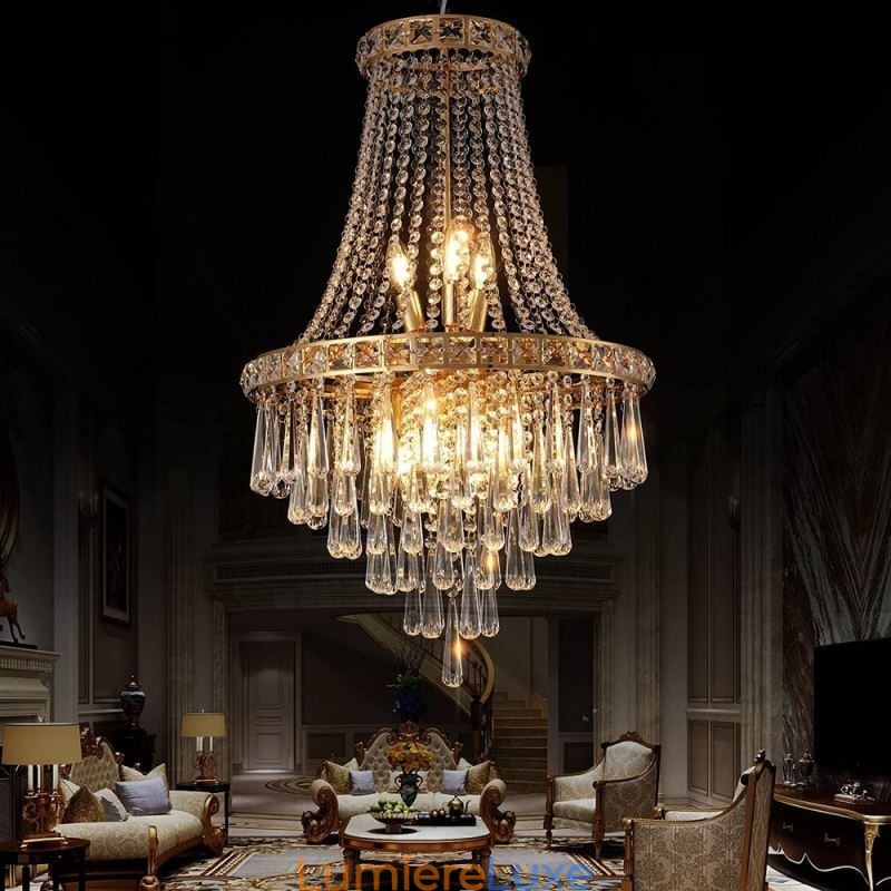 Lustre en cristal moderne et élégant, luminaire de plafond contemporain pour escalier duplex