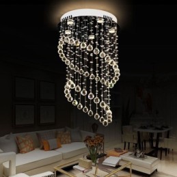 Lustre en cristal moderne, plafonnier rond en forme de goutte d'eau
