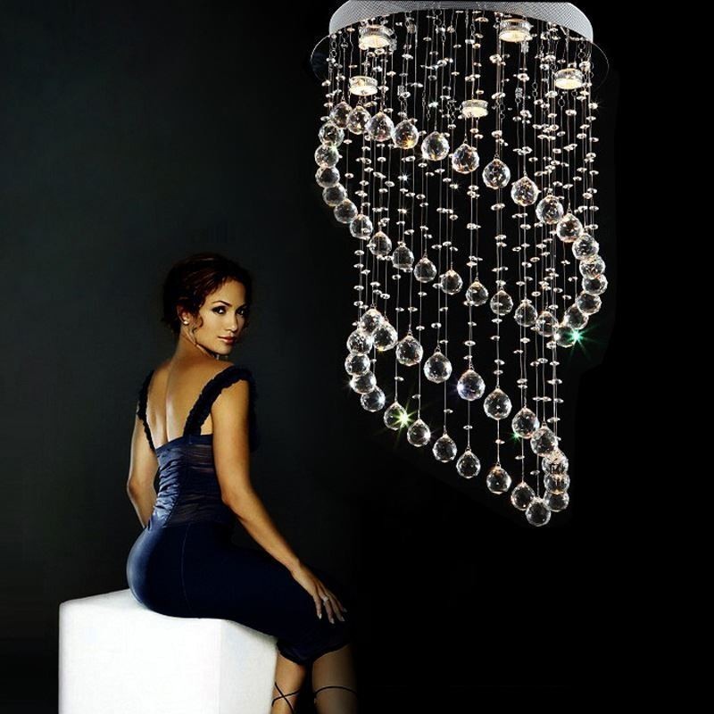 Lustre en cristal moderne, plafonnier rond en forme de goutte d'eau